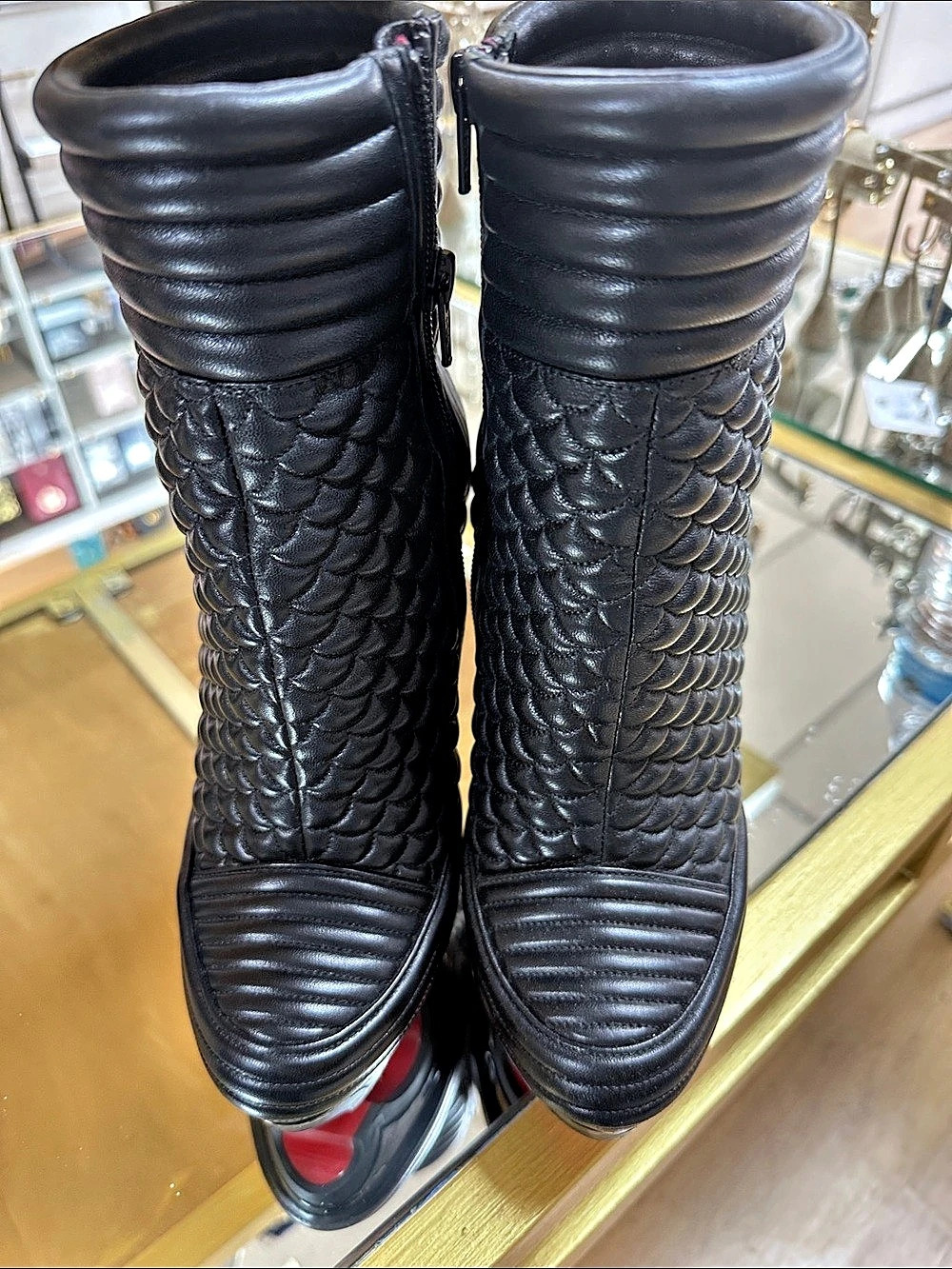 Christian Louboutin Loubi Bike Platform Boots Black & Red